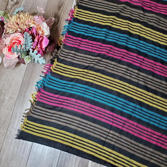 Target Black Multi-Color Fringe Edge Woven Striped Scarf EUC - Picture 6 of 16